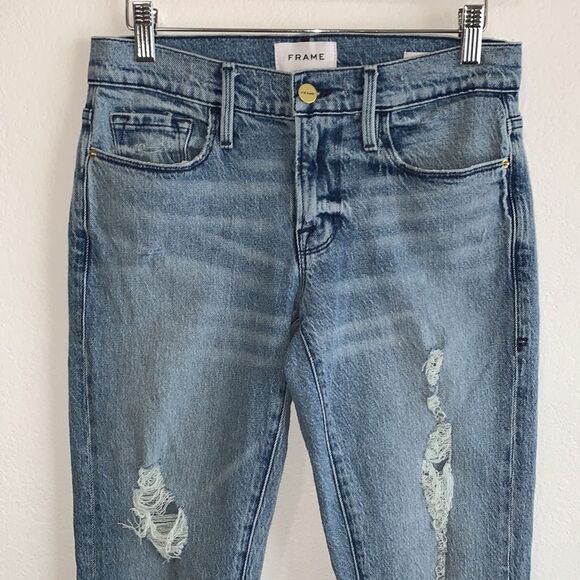 Frame Le Garçon Distressed Beldon Rips Cropped Straight Leg Jeans Sz 24 - Picture 3 of 11
